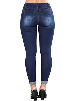 HUNGSON Women Low Waist Skinny Stretch Ripped Jeans